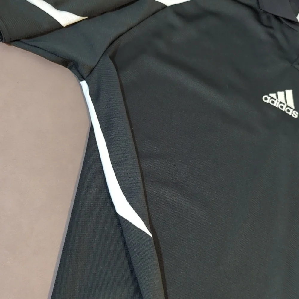 Adidas climalite XL polo open collar black white 100% polyester rn # 883877
